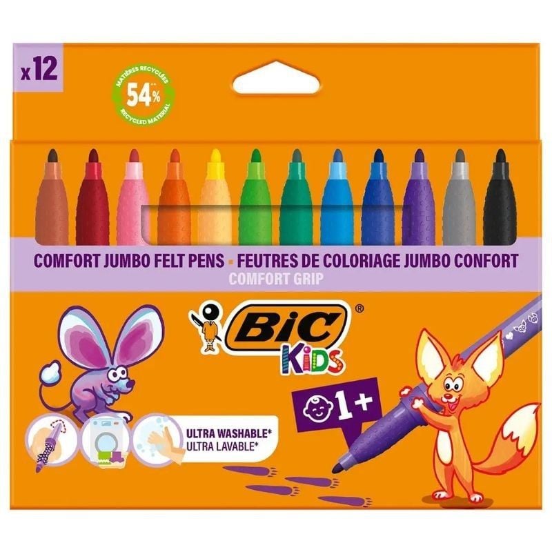 Rotuladores Punta Ancha Bic Kids Comfort Jumbo 517250/ 12 unidades/ Colores Surtidos