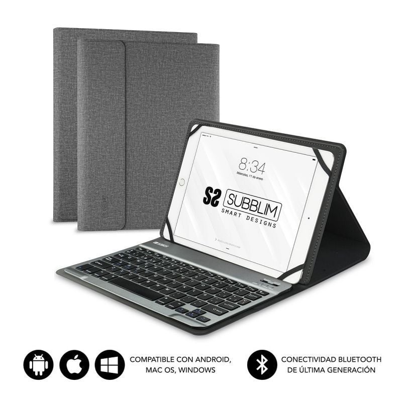 Funda con Teclado Subblim Keytab Pro Bluetooth para Tablets de 9.6"-10.8"/ Gris
