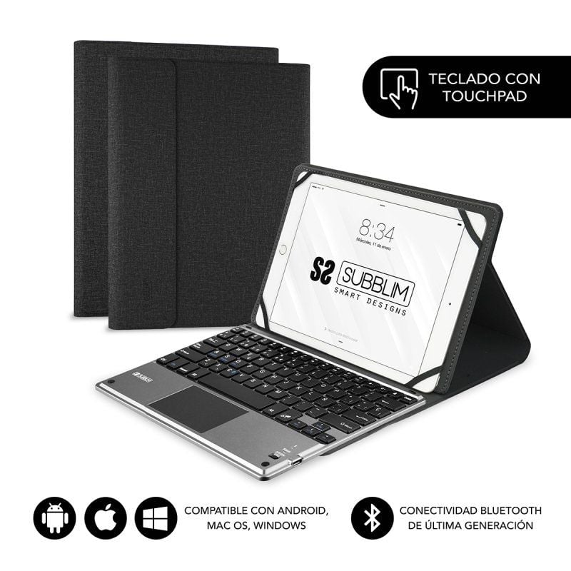 Funda con Teclado Subblim Keytab Pro Bluetooth Touchpad para Tablets de 9.6"-10.8"/ Negra